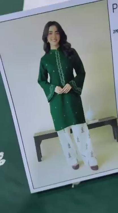 14 August Offer | 2 Pcs Women's Unstitched Embroidered Lawn Suit + FREE Stylish Handbag